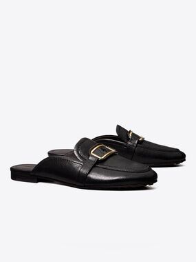 Tory Burch Georgia Backless Mule Loafer Black Leather Size 9